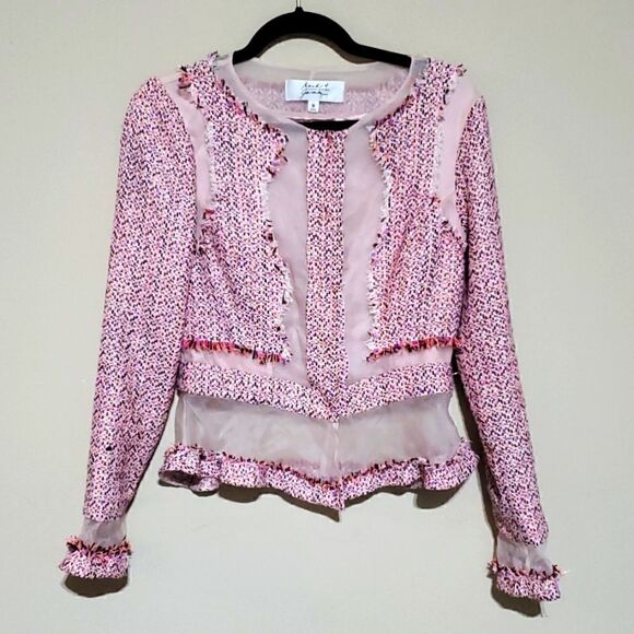 BADGLEY MISCHKA Pink Tweed Jacket with Sheer Panels - Size Medium - Picture 1 of 11